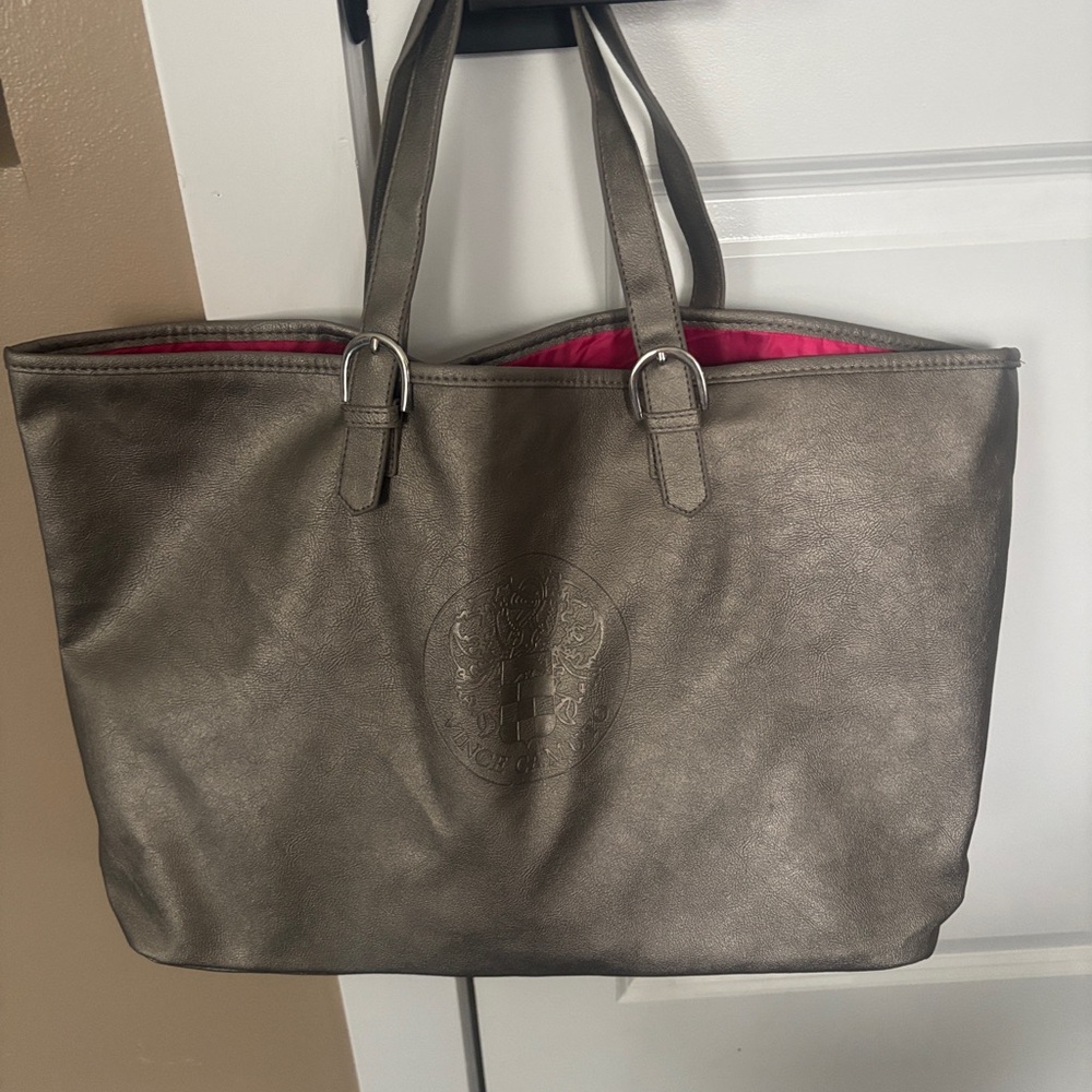 Vince Camuto Metallic Gray Tote with Pink Lining